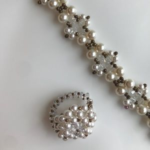 Hand beaded bracelet and matching ring